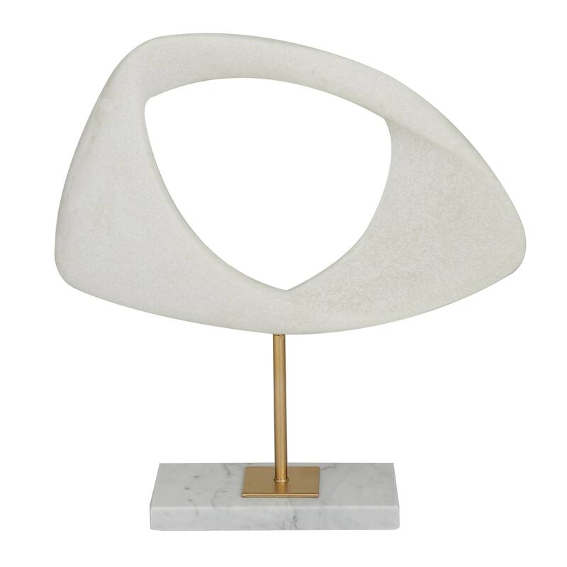 White Polystone Cut-Out Abstract Decorative Sculpture with Marble Stand