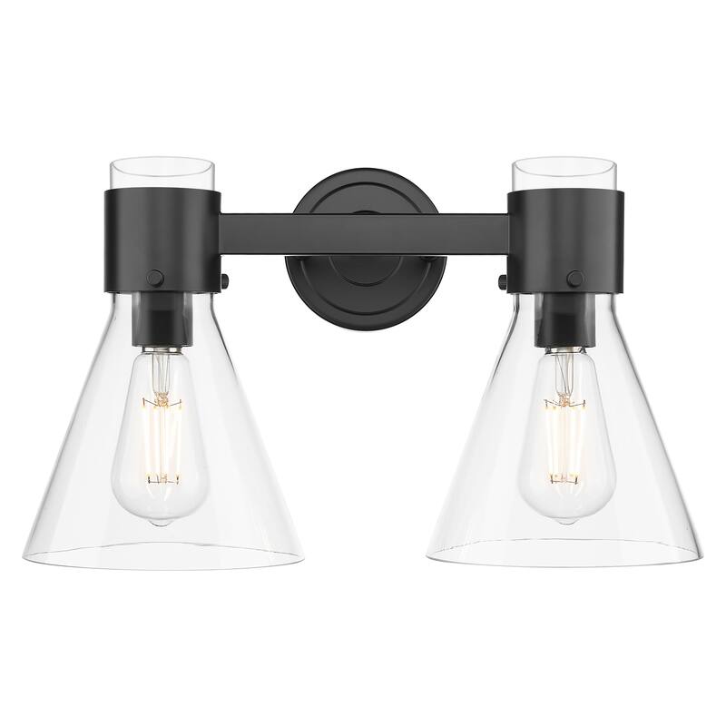 Innovations Lighting Downtown Urban - Lawton Cone - 2 Light 16" Wall-Mounted Bath Vanity Light - Matte Black, Clear