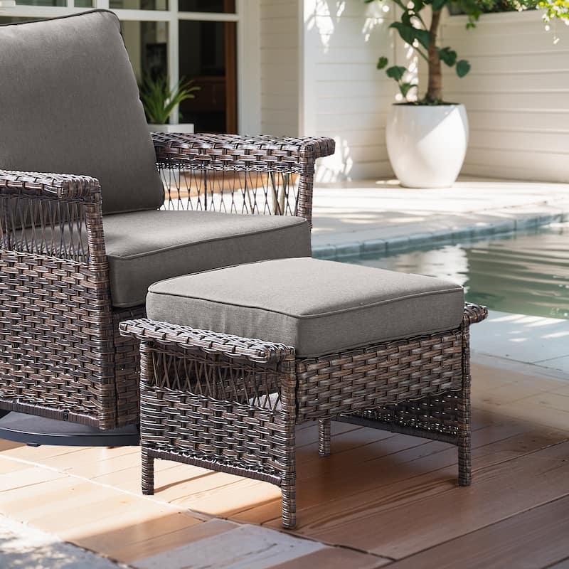 All Weather Rattan Wicker Ottoman Seat - Brown