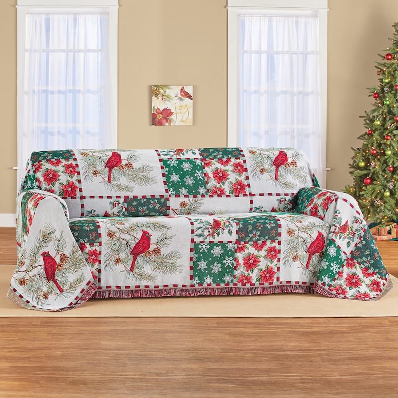 Holly Jolly Cardinal Patchwork Tapestry Furniture Cover - Sofa