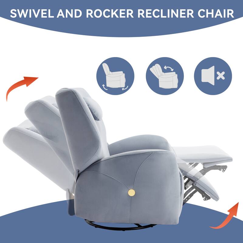 Electric Power Glider Recliner with 270° Swivel, Rocking Motion, Ergonomic Lumbar & Neck Support, Dual USB/Type-C Ports