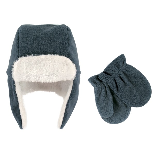 slide 1 of 1, Hudson Baby Infant Boy Fleece Trapper Hat and Mitten 2pc Set, Coronet Blue 0-6 Months - Coronet Blue Baby