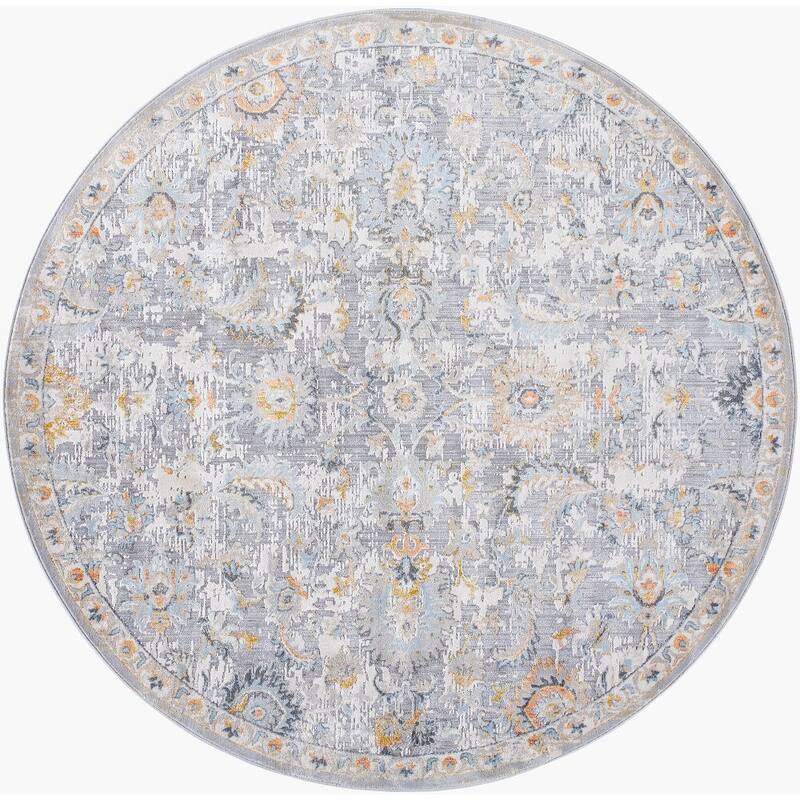 Livabliss Hassler Transitional Floral Area Rug - Grey/Yellow - 6'7" Round