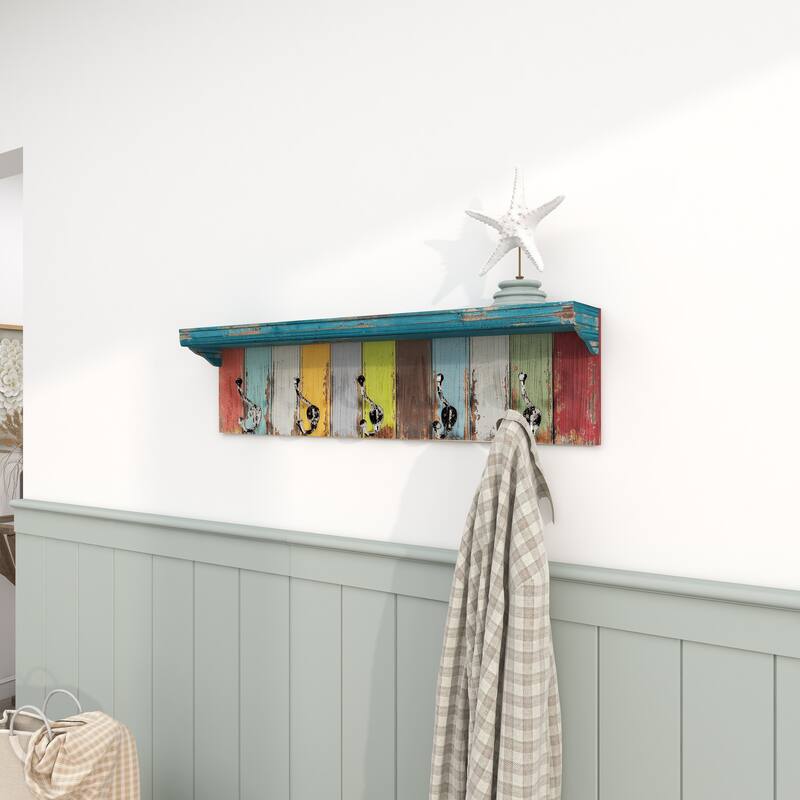 Multi Colored Wood 10 Hangers Wall Hook - 35 x 5 x 9