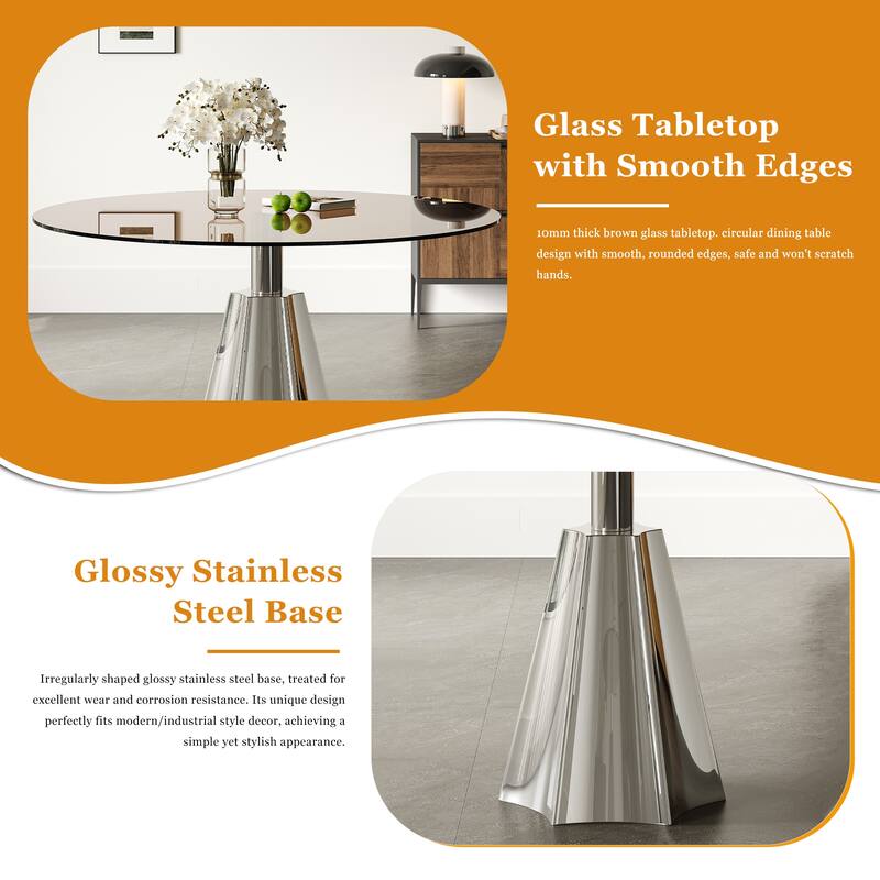 5-Piece Round Dining Table Set, 35 Inch Tempered Glass Top with Silver Base & 4 Ergonomic Chairs for Small Space