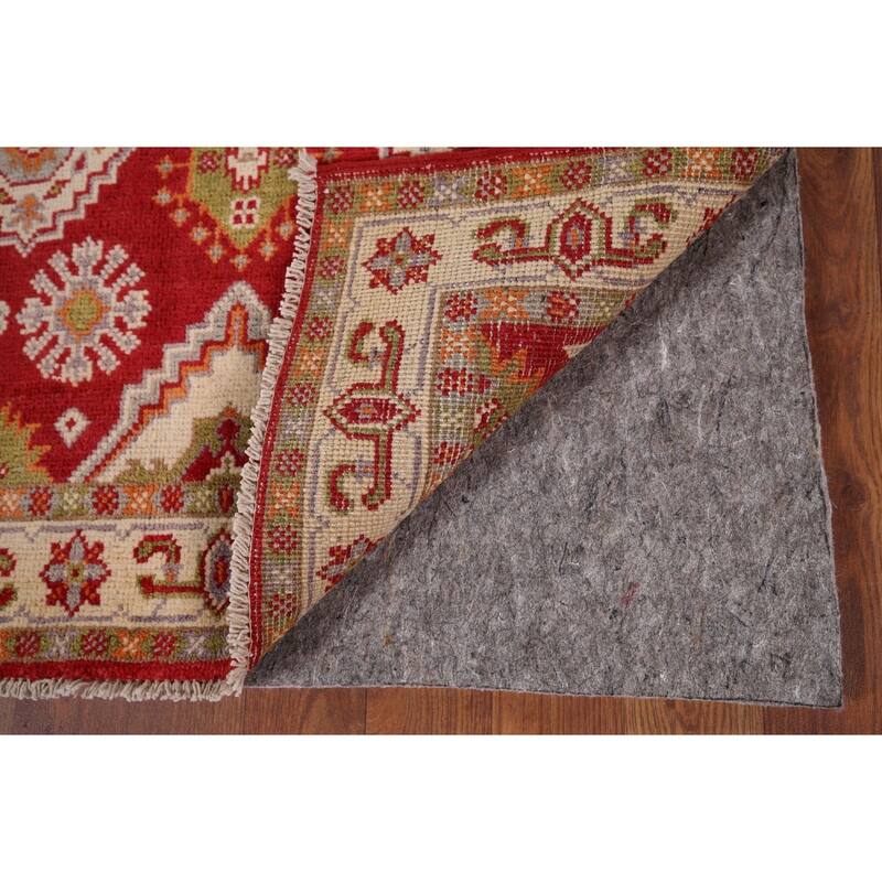 Geometric Red Kazak Accent Rug Hand-Knotted Oriental Wool Carpet - 2'7" x 4'1"