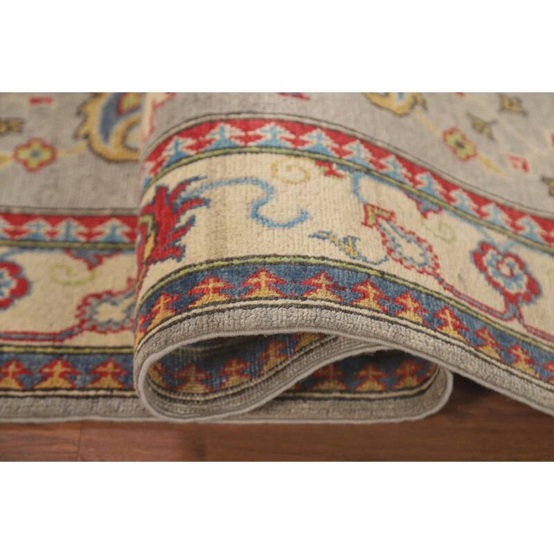 Kazak Runner Rug Hand-Knotted Floral Wool Carpet - 3'3" x 9'8"