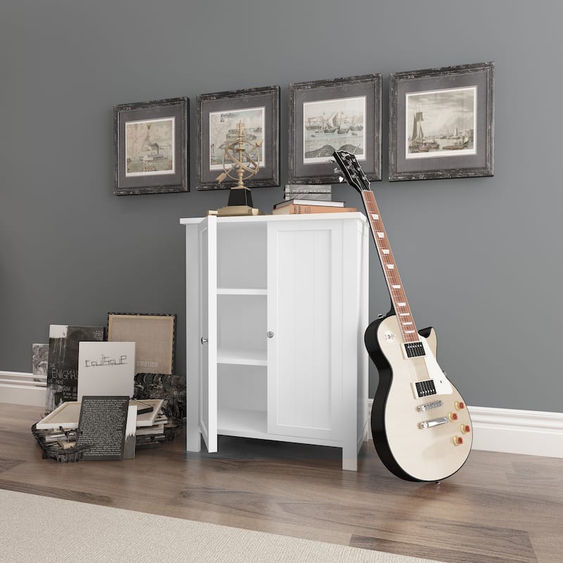 Wooden Bathroom Floor Storage Cabinet With 2 Adjustable Shelves