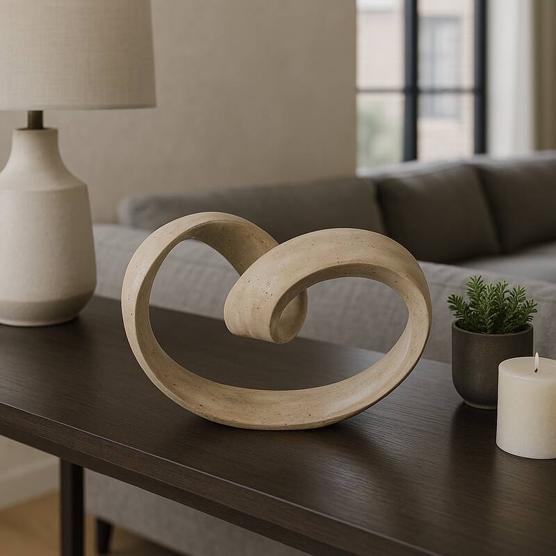 Resin Decorative Object Spiral Ribbon Design Modern Accent - 7" Tan - 11.5" x 6.5" x 7"