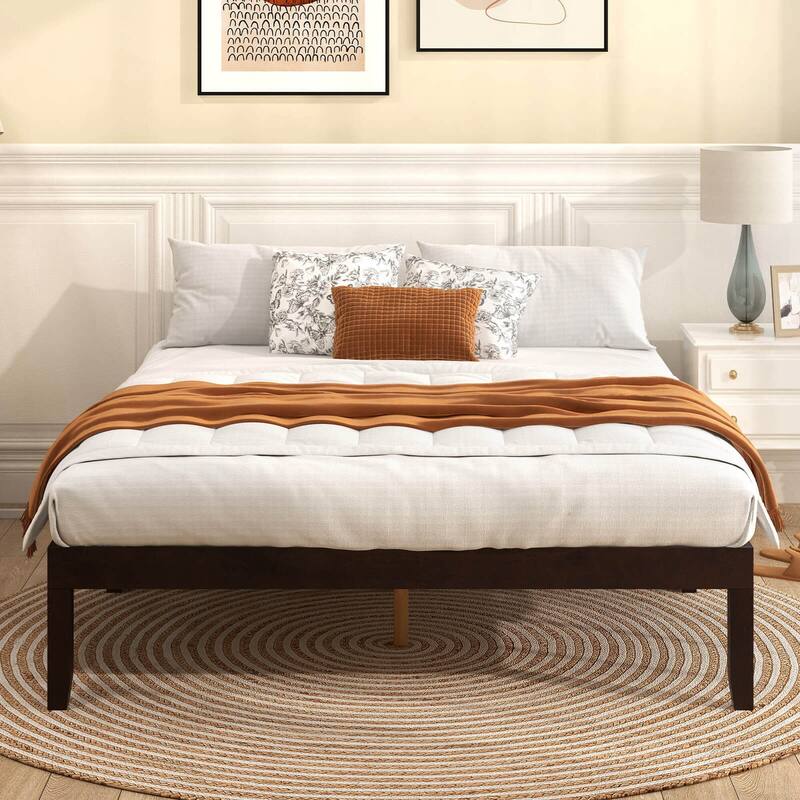 Costway Twin/Full/Queen Size Wooden Platform Bed Frame 14" with Rubber