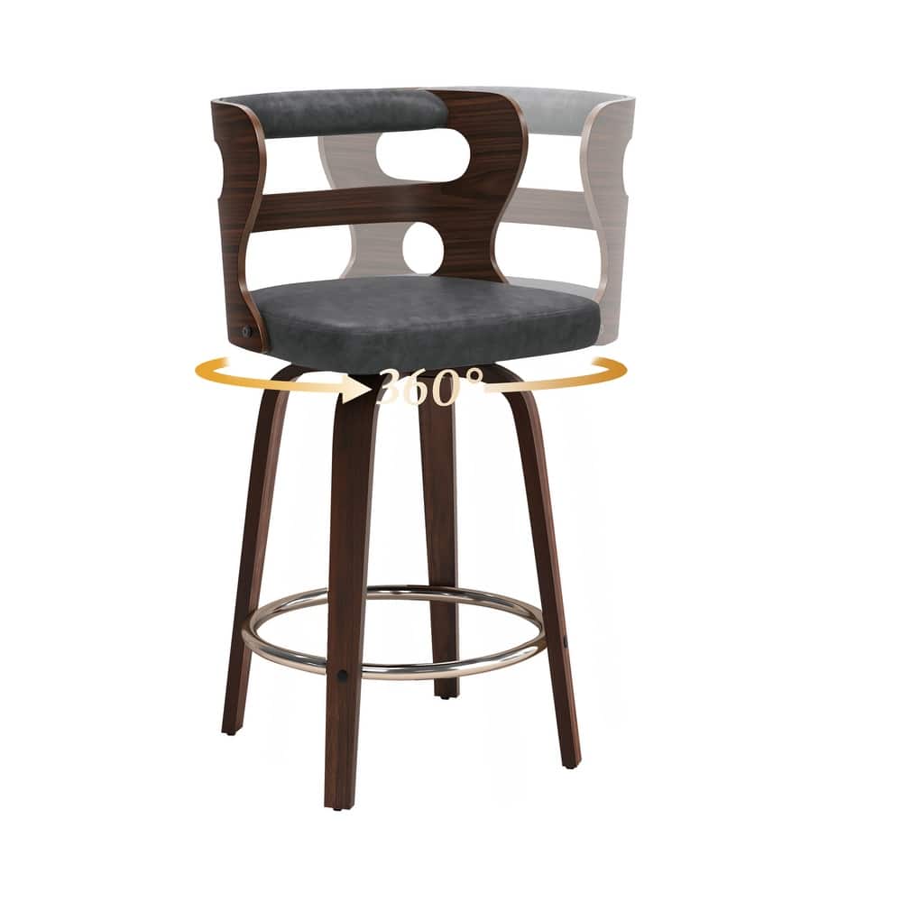 26 in. Swivel Counter Bar Stools, Bar stool with Bent Wood Legs & Round Footrest - 26" H