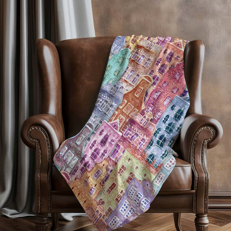 Premium Machine Washable Modern City Sherpa Throw Blanket