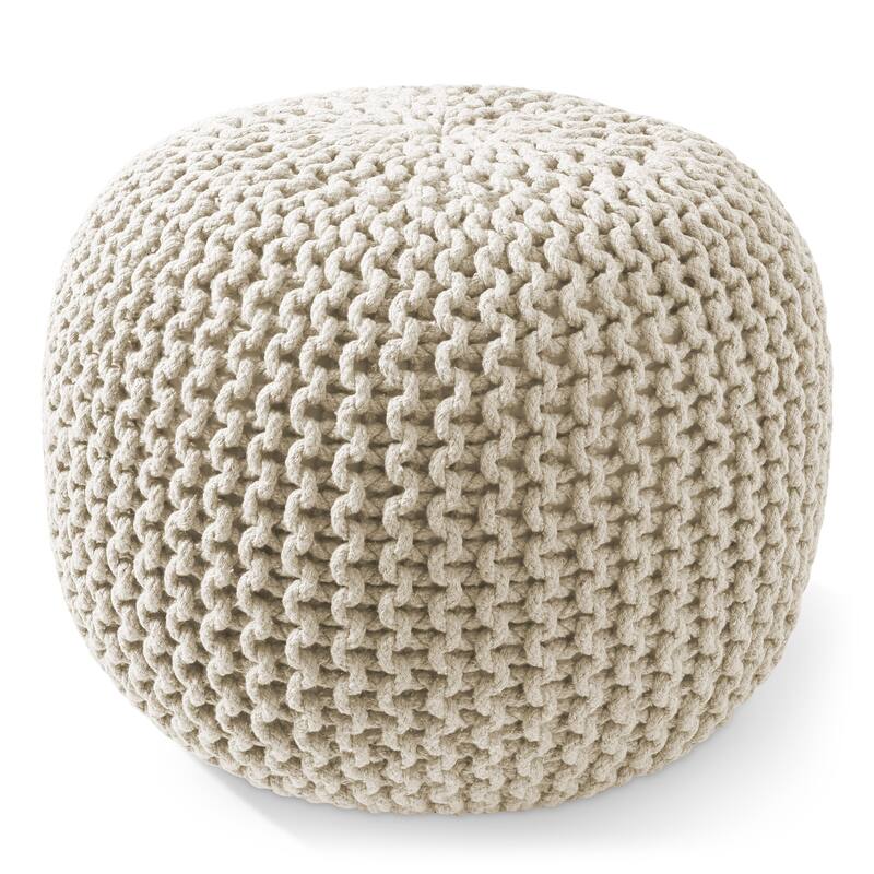 Cotton Pouf Ottomans Knit Foot Stool Pouffes for Living Room - Natural - 20" x 20" x 14.5" - Round