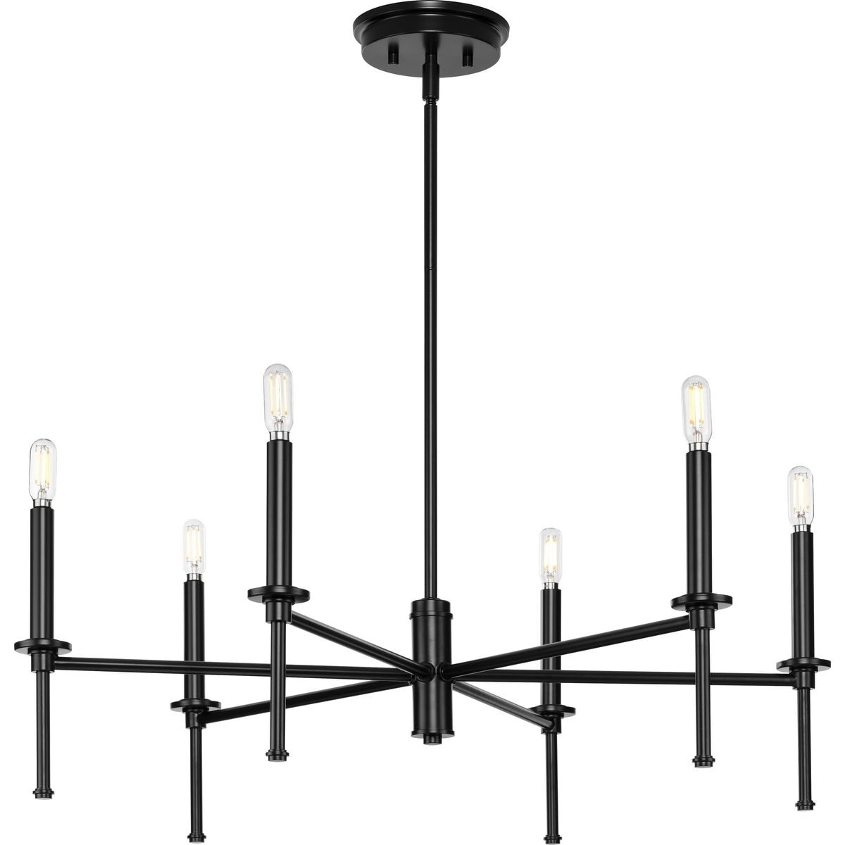Progress Lighting Elara Collection Six-Light New Traditional Matte Black Chandelier Light - 30 in x 30 in x 10.37 in