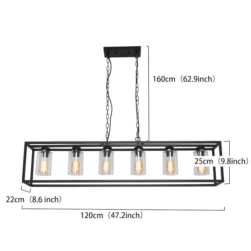 6 Lights Island Lighting Black Dining Room Chandelier Farmhouse Hanging Light Fixture
