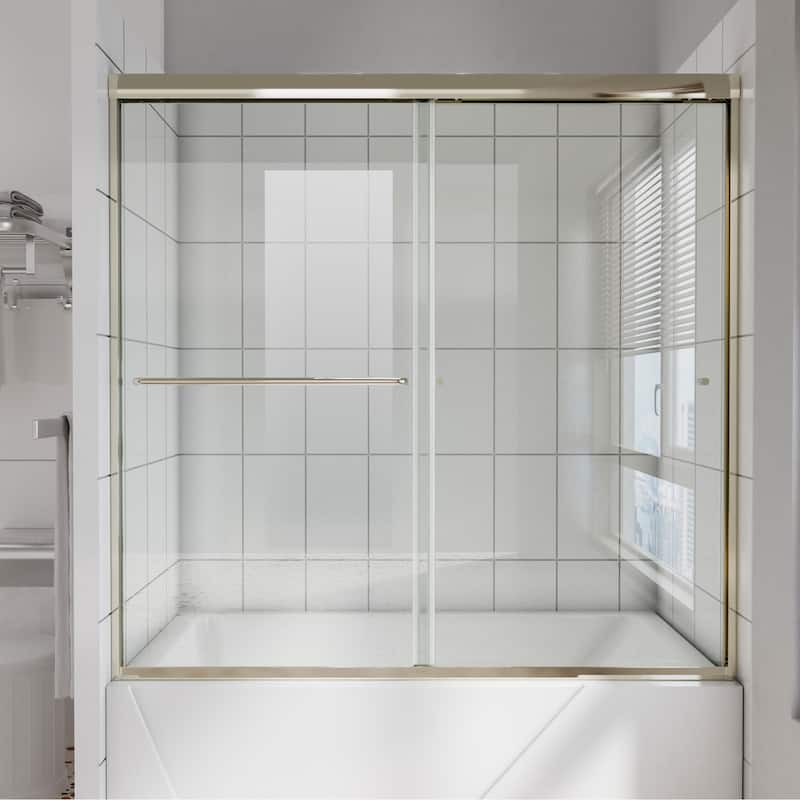 60''x58'' Double Sliding Semi-Frameless Shower Tub Door - Brushed Nickel