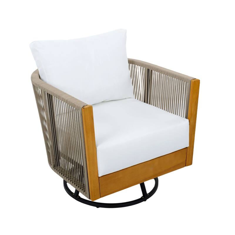 Christopher Knight Home - Modern 3-Piece Outdoor Natural Swivel Chair Set with Side Table