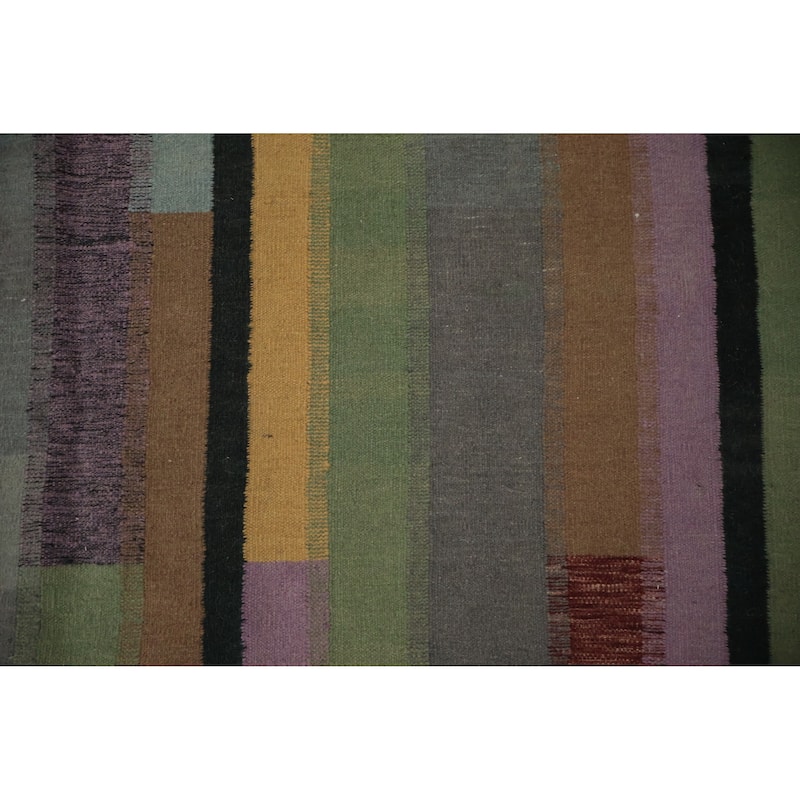 Hand Woven Oriental 100% Wool Carpet Southwestern Modern Multi-Colored Kilim Area Rug - 12' 4'' X 9' 1''