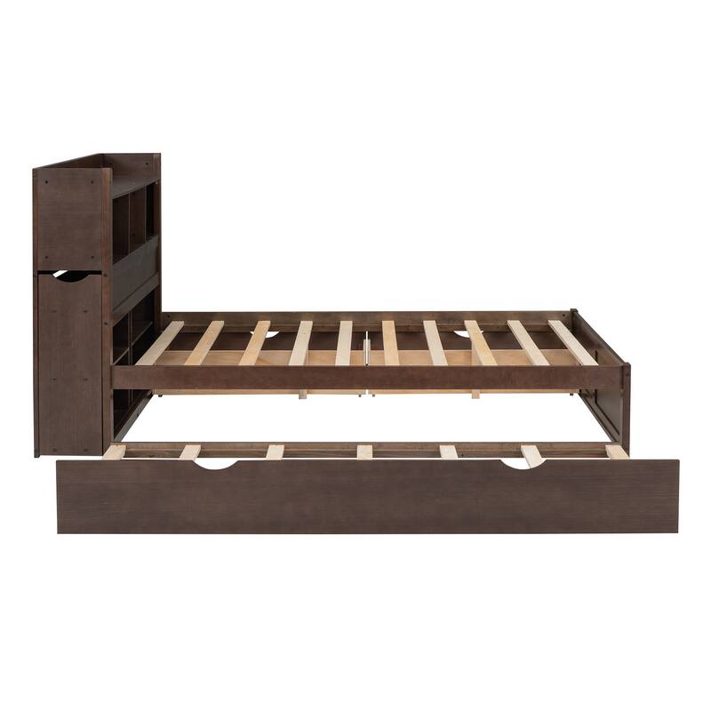 Full Size Storage Platform Bed Frame with Trundle, Drawers & Charging Station