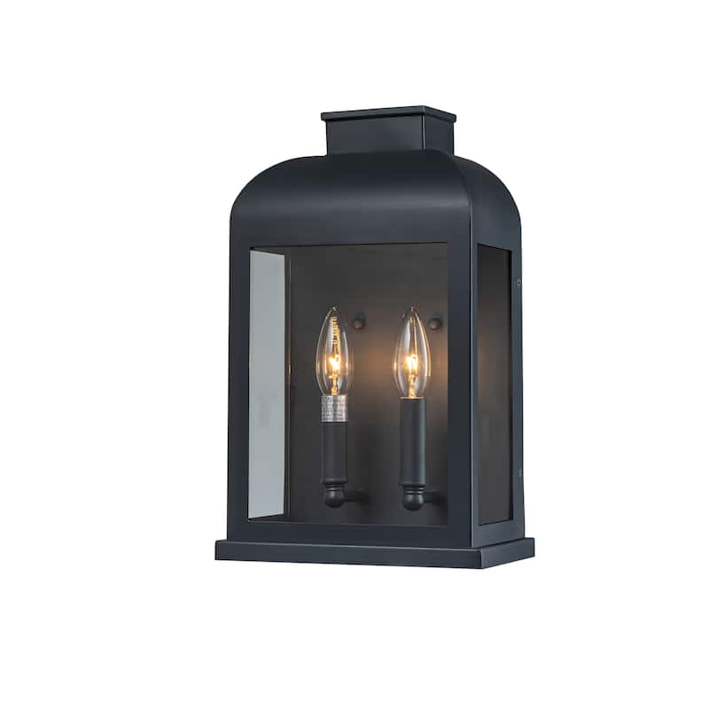 OB - 2-Light Classic Retro Black 8" Wide Hardwired Outdoor Wall Lantern Sconce