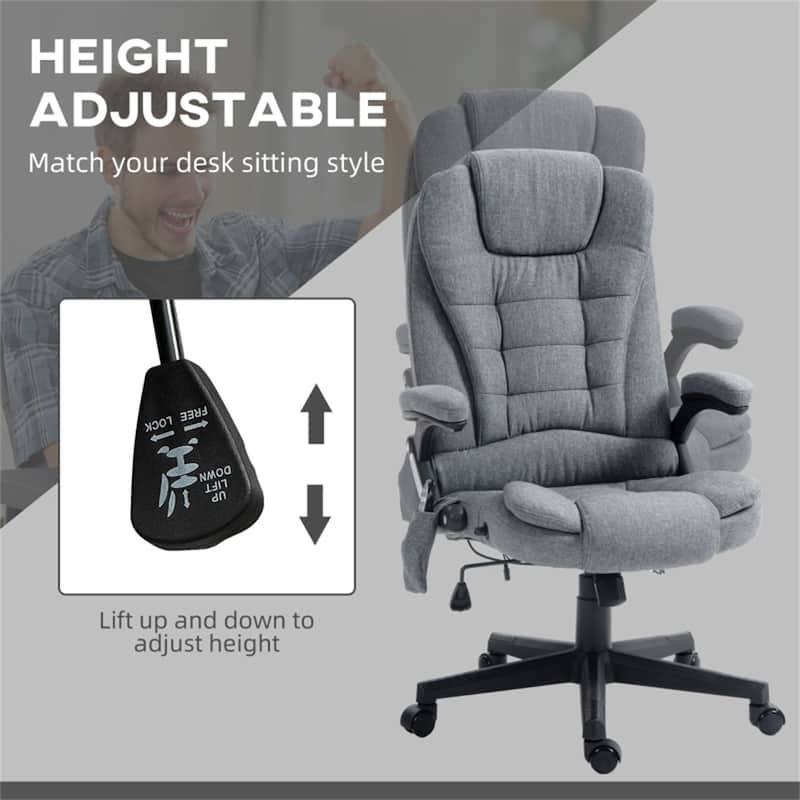 Linen Massage Office Chair with Adjustable Height, Recline, Lumbar Heating & Swivel Wheels
