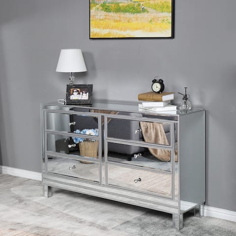 Mordern Unique Mirrored Glass TV Stand with 6 Drawers