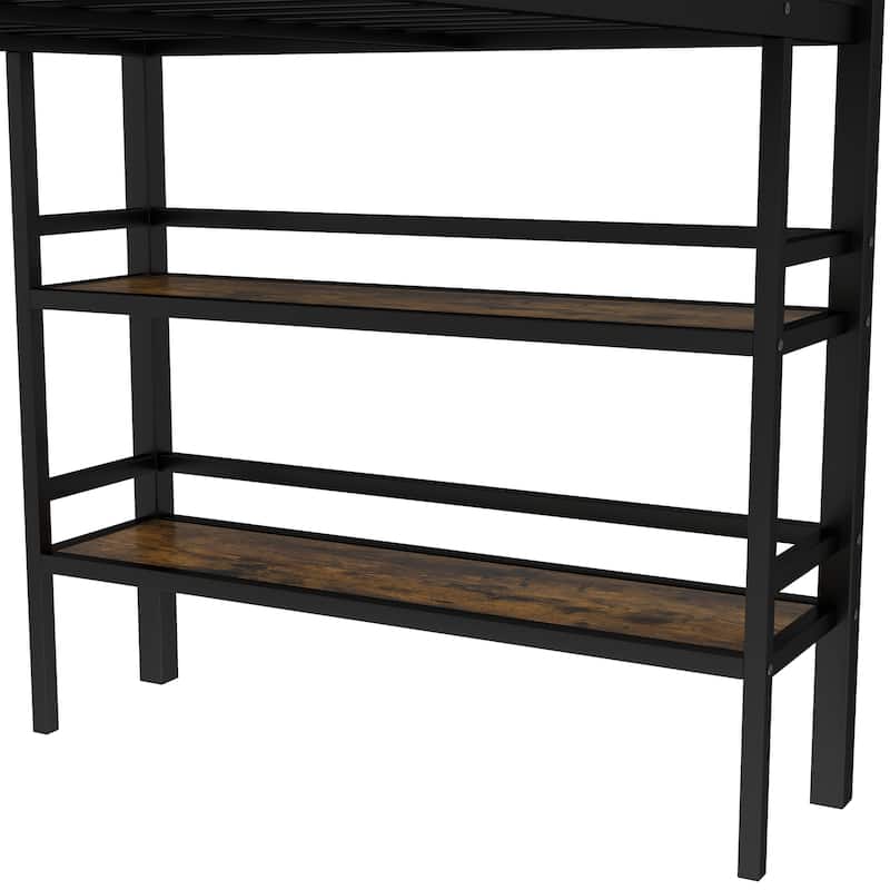 Twin Size Metal Loft Bed with Easy Climbing Ladder and Guardrails