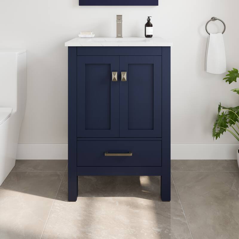 London 24"W Bath Vanity with Carrara Quartz Top & Undermount Sink - Blue