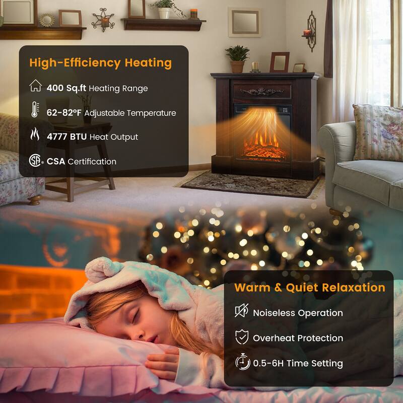 Gymax 32'' Electric Fireplace Mantel TV Stand Space Heater 1400W w/