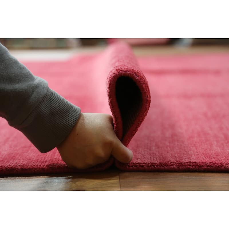 Hand Knotted Oriental 100% Wool Carpet Modern Solid Pink Gabbeh Area Rug - 12' 4'' X 9' 3''