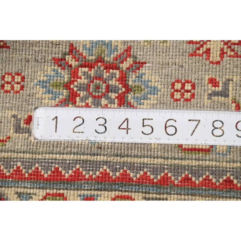 Geometric Kazak Oriental Foyer Rug Hand-Knotted Grey Wool Carpet - 2'0" x 3'0"