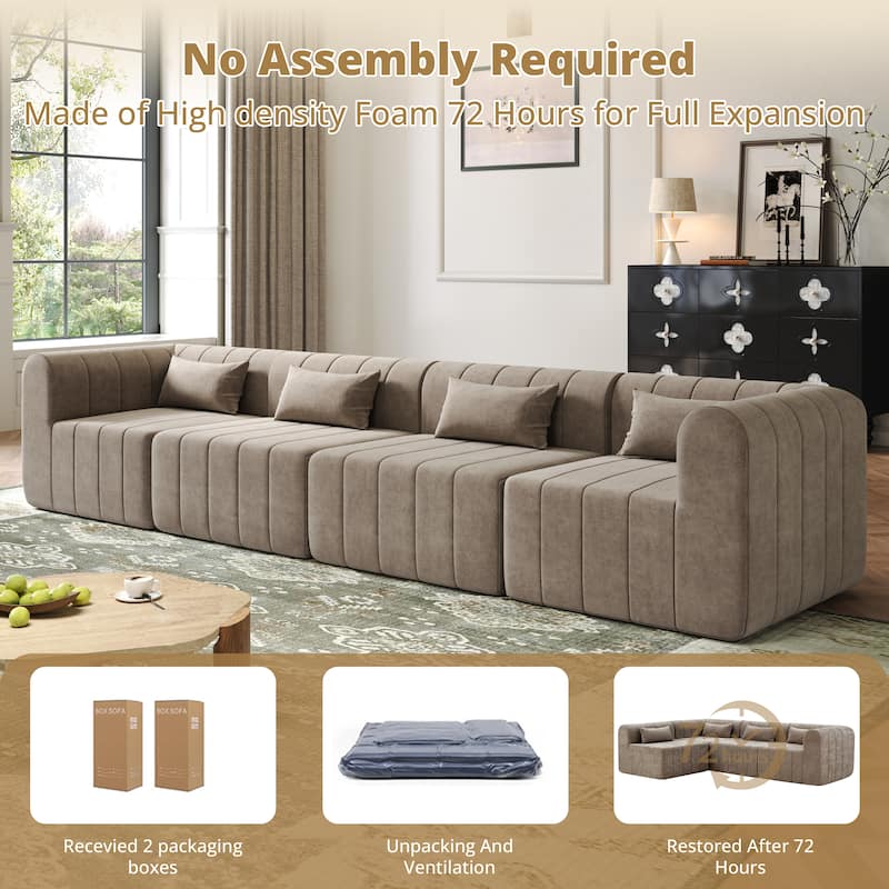Christopher Knight Home - Modular Polyester Upholstered Sectional Sofa with 4-Piece Compressed Sponge - 145.5"