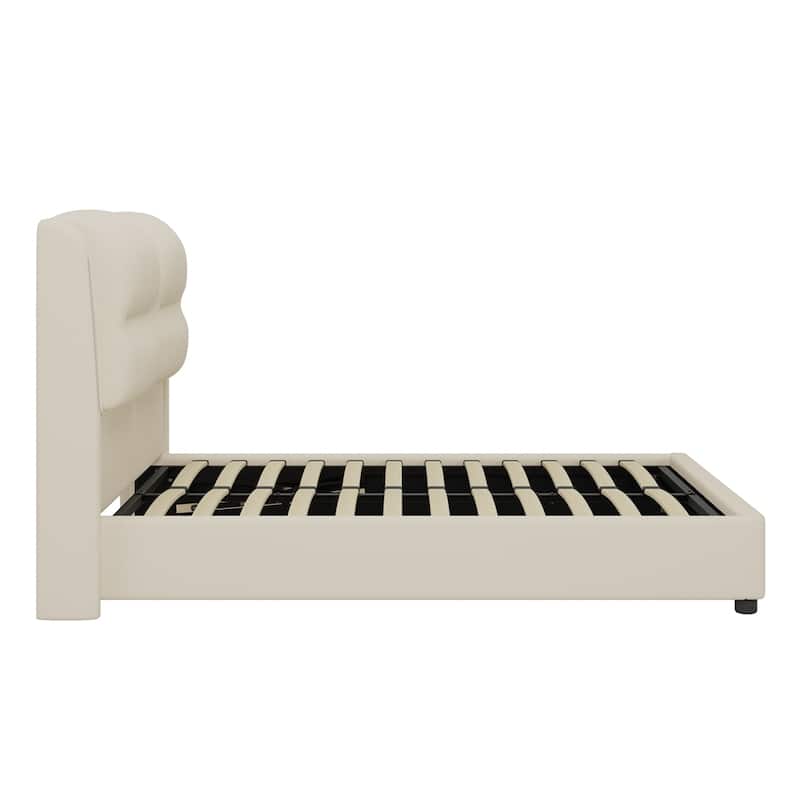 Upholstered Hydraulic Queen Size Platform Bed with Lift Up Storage and Sensor LED Lights
