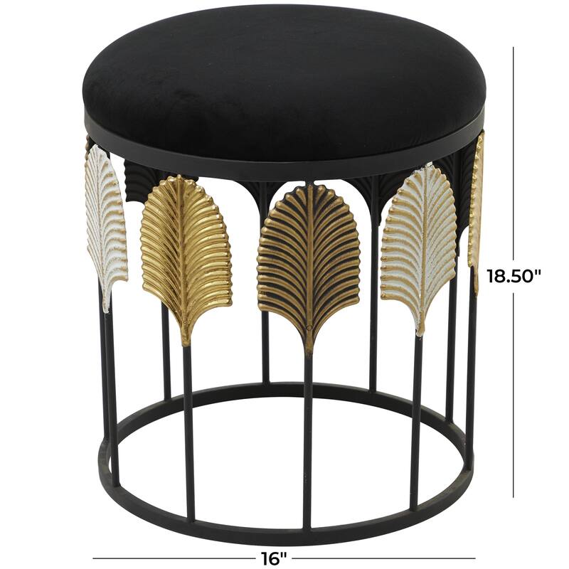 Metal Leaf Embossed Accent Table with Hollow Center - Black - Roche River Decor