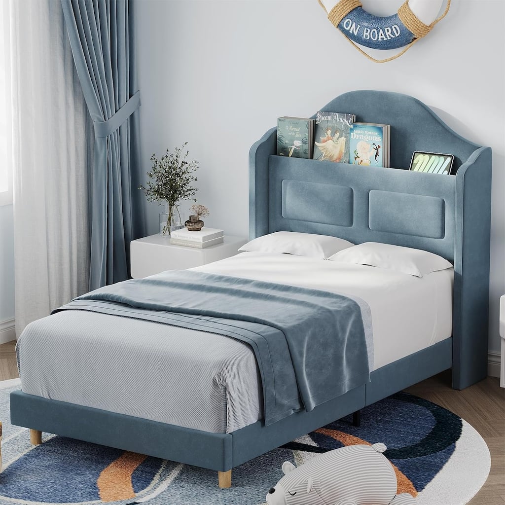 Upholstered Twin Bed Frame with Led Lights