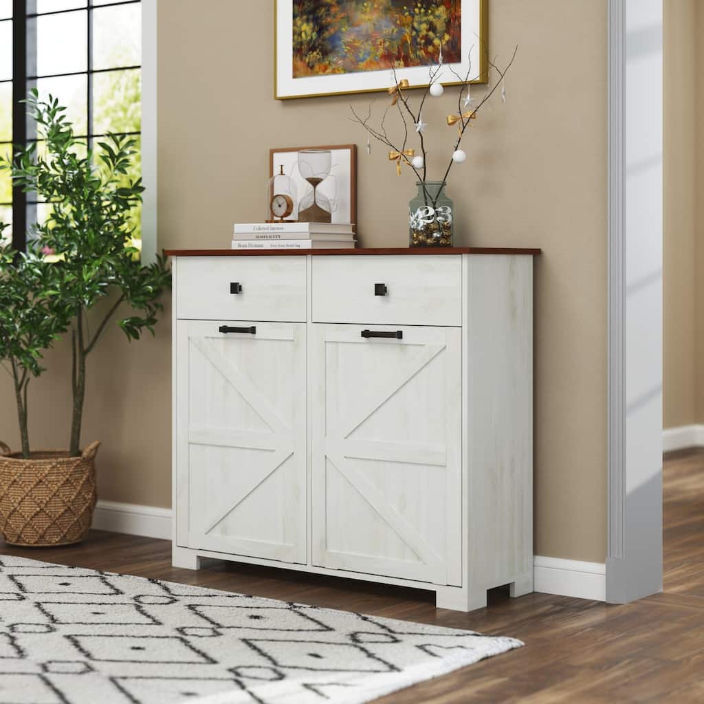 Farmhouse Double Tilt Out Trash Cabinet with Drawer for Kitchen Laundry