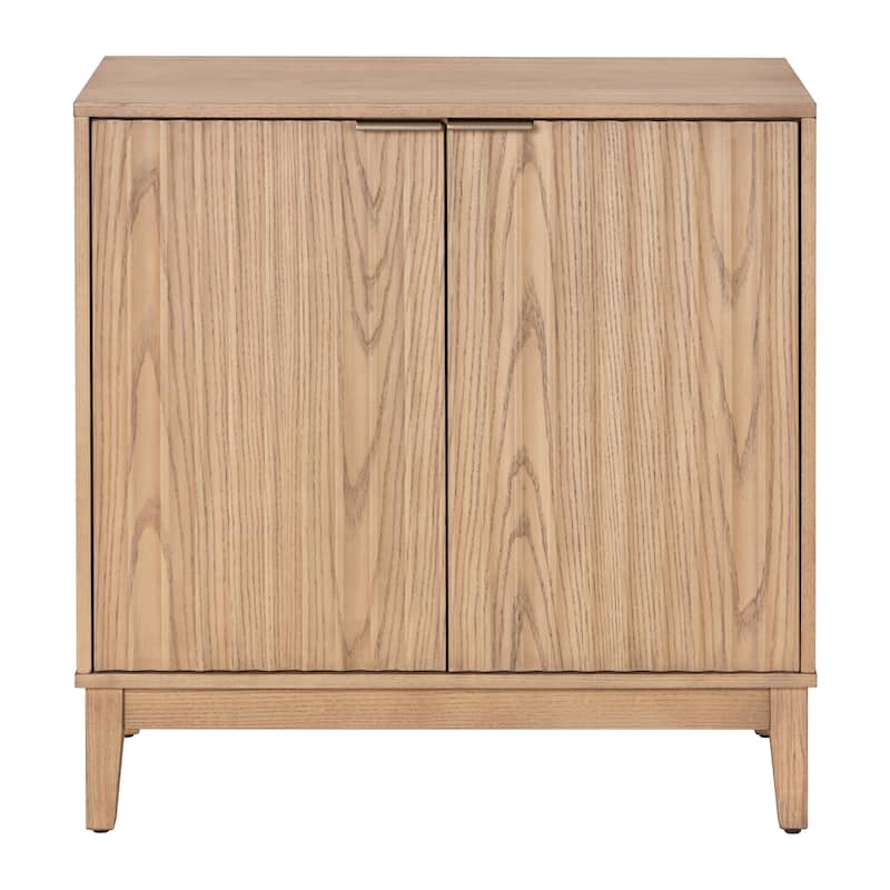 Bedroom Fluted Wood Nightstand, Accent Cabinet with Brass Handles, Storage Cabinet Buffet with Shelf