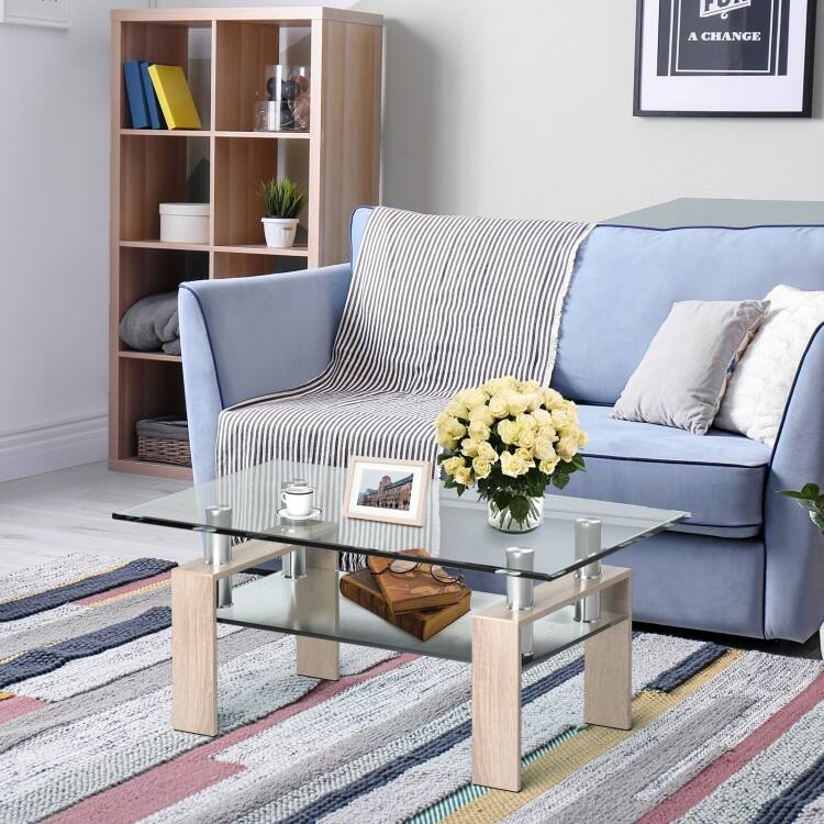 Rectangle Glass Table with Metal Legs for Living Room - 39" x 23.5" x 17.5"
