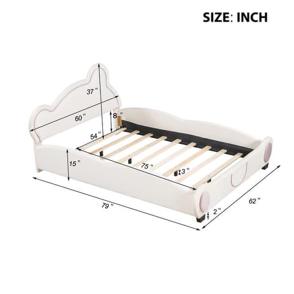 dimension image slide 1 of 6, Velvet Platform Bed with Bear-Shaped Headboard,with Bed-End Storage Pocket