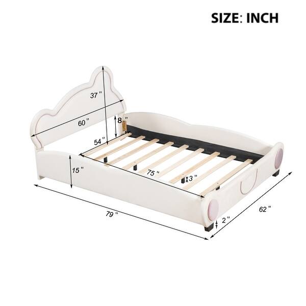 dimension image slide 2 of 6, Velvet Upholstered Platform Bed with Bear Shaped Headboard and Pocket