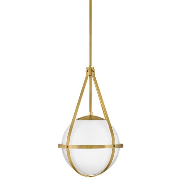 slide 2 of 5, Lark 83677 Colby 1 Light 12" Wide Pendant with Cased Opal Glass Lacquered Brass