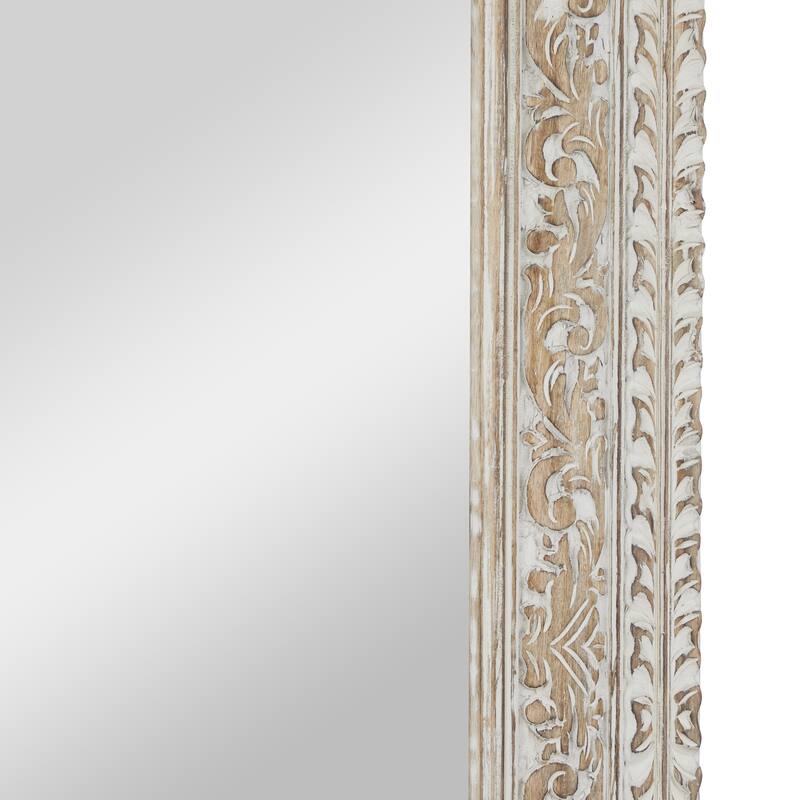 Mango Wood Scroll Vine Wall Mirror with Brown Carved Detail - White - Roche River Decor