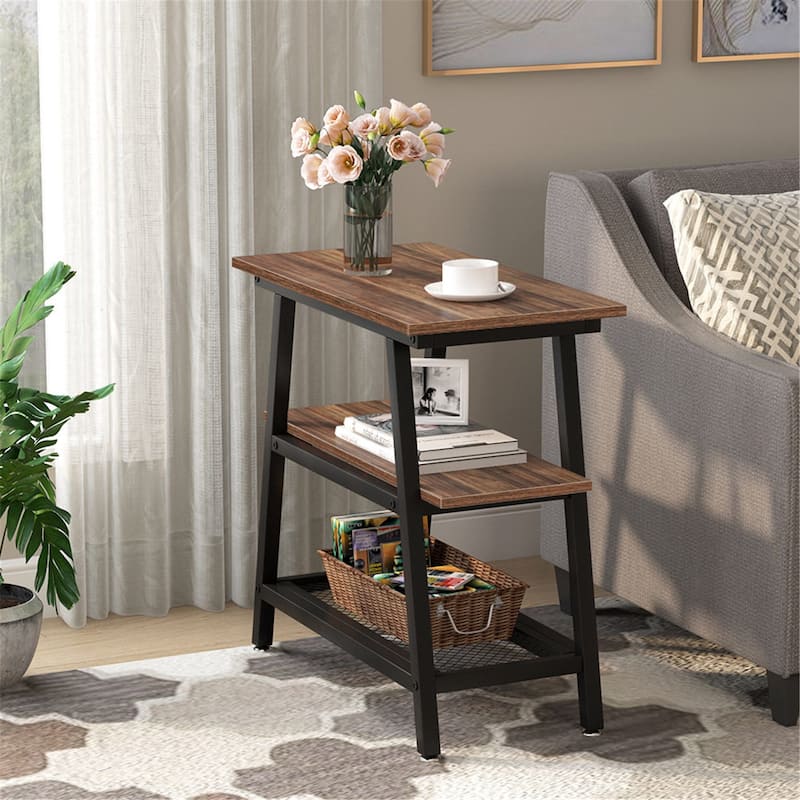 End Table, Side Table with 3-tier Storage Shelf
