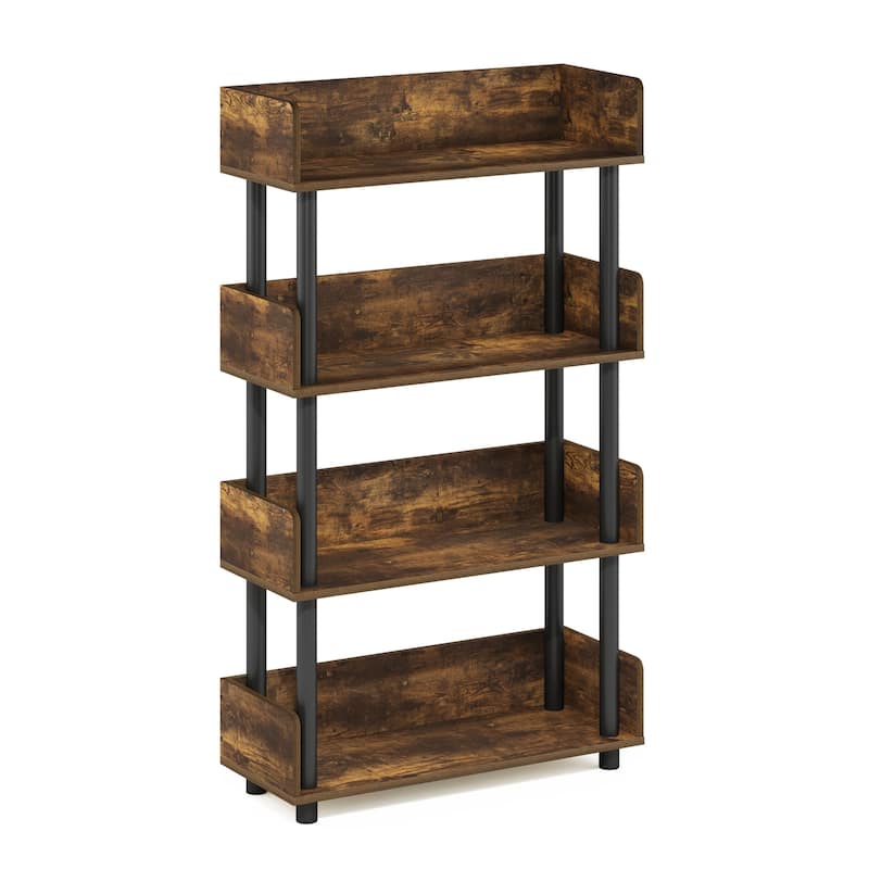 4 Tiers Wood Household Shelving Unit in Pine/Black (23.62 in. W x 41.1 in. H x 9.21 in. D) - 23.62