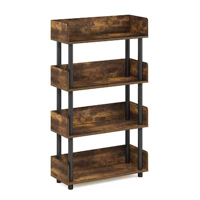 4 Tiers Wood Household Shelving Unit in Pine/Black (23.62 in. W x 41.1 in. H x 9.21 in. D) - 23.62