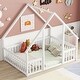 preview thumbnail 9 of 16, Full Wood House-Shaped Floor Bed with Fence, Guardrails for Small Space, Living Room, Bedroom, Apartment
