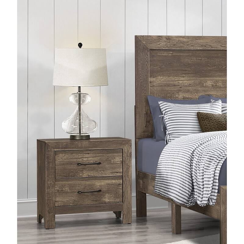 Rustic Brown Nightstand with Dovetail Drawers and Black Nickel Pulls
