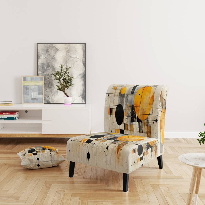 Designart "Geometric Abstraction III" Upholstered Abstract Shapes Accent Chair and Modern & Contemporary Arm Chair - Slipper Chair