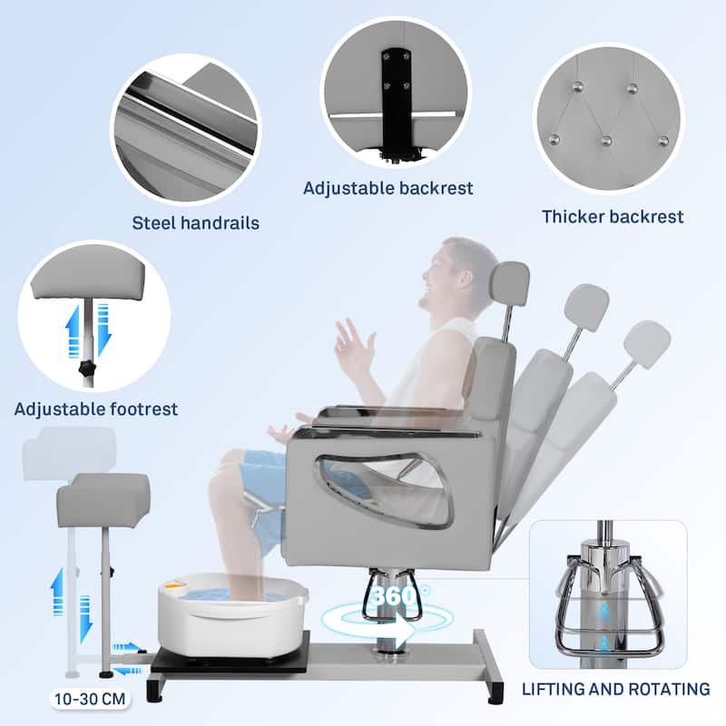 Pedicure Chair with Foot Spa Stool with Adjustable Pedicure Stand