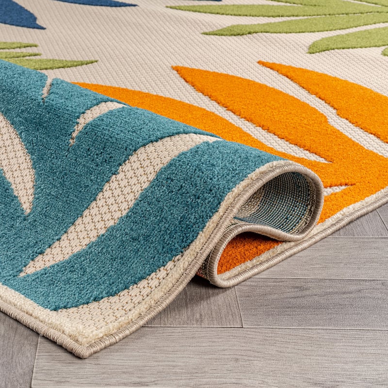 World Rug Gallery Indoor/Outdoor High-Low Textured Area Rug, Palm Easy-Clean Patio Rug